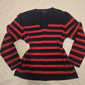 Tommy Hilfiger Red and Navy Striped Sweater